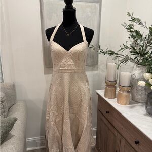 Tommy Hilfiger Cream and Tan Striped Linen Halter Dress